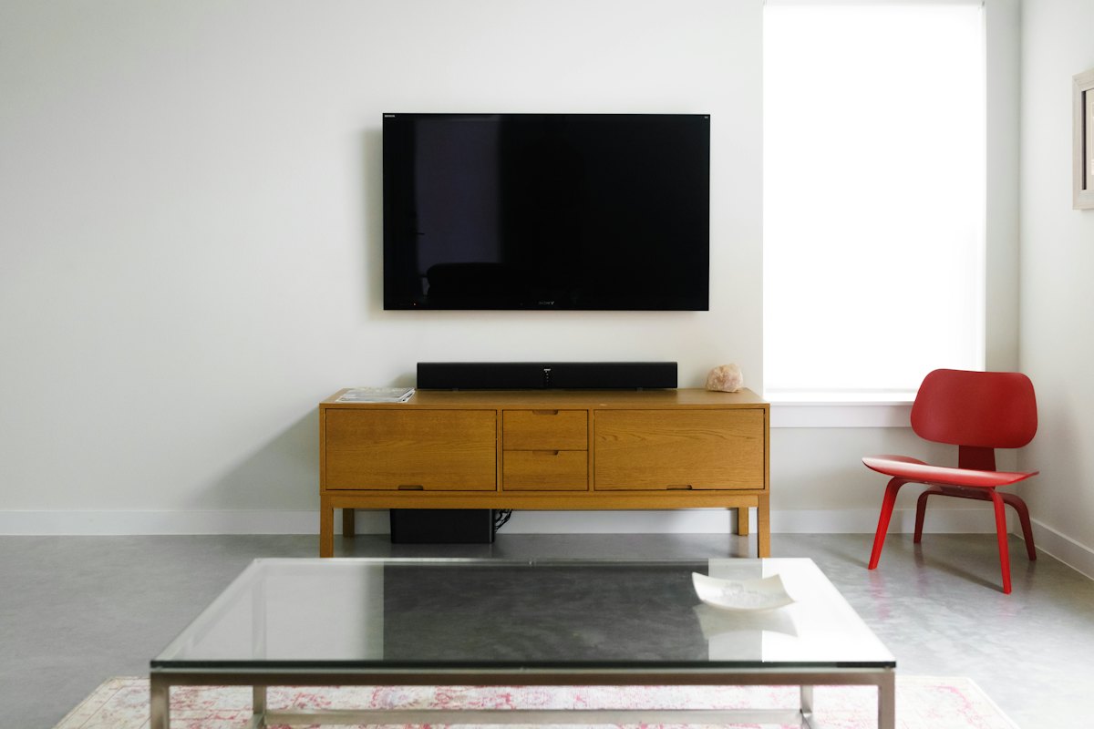Wall-mounted TV over a credenza
