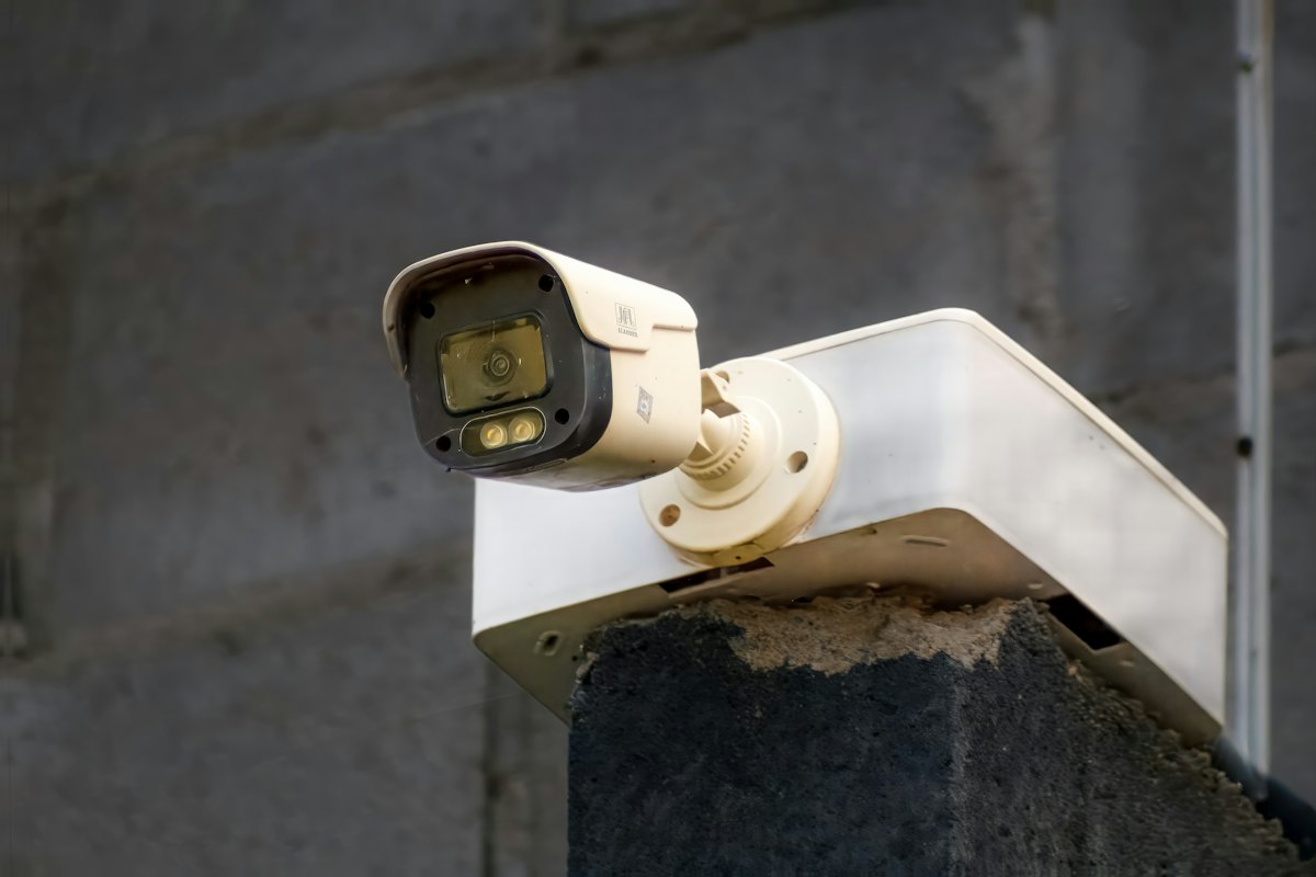 Camera mounted on a wall